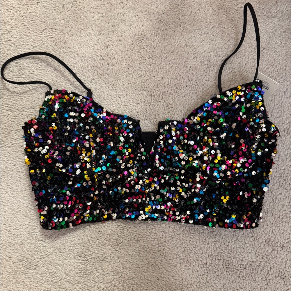 Anthropologie Multicolor Sequin Crop Top